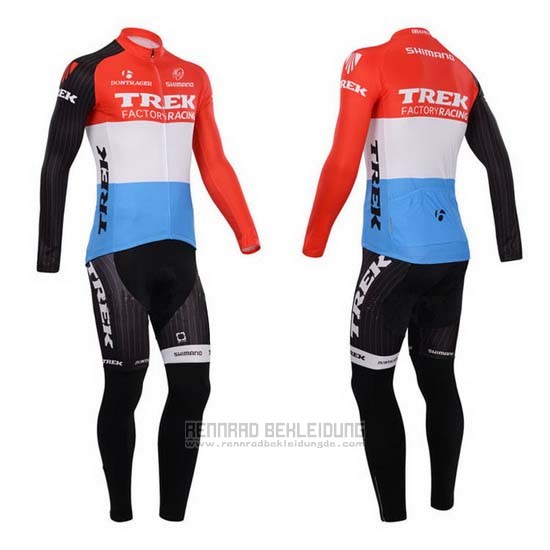 2014 Fahrradbekleidung Trek Factory Racing Rot und Wei Trikot Langarm und Tragerhose